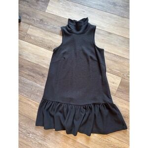 Maeve Anthropologie Black Sleeveless Mock Neck Ruffle Hem Dress X-Small